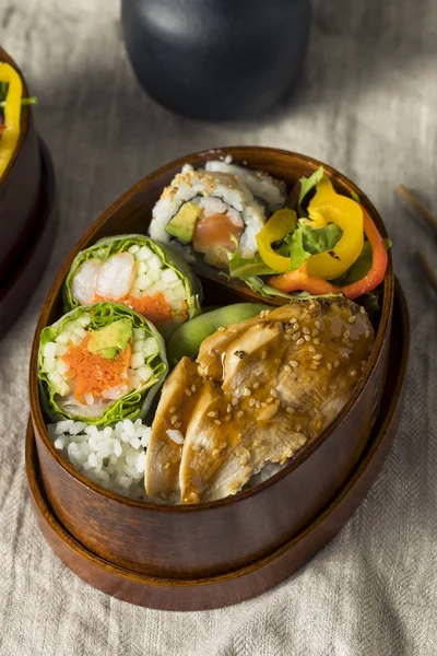 Homemade Sushi Bento Box Rice Chicken Lunch — Stock Photo, Image