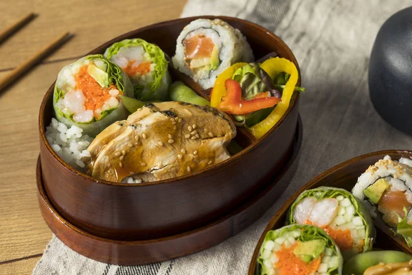 Homemade Sushi Bento Box Rice Chicken Lunch — Stock Photo, Image