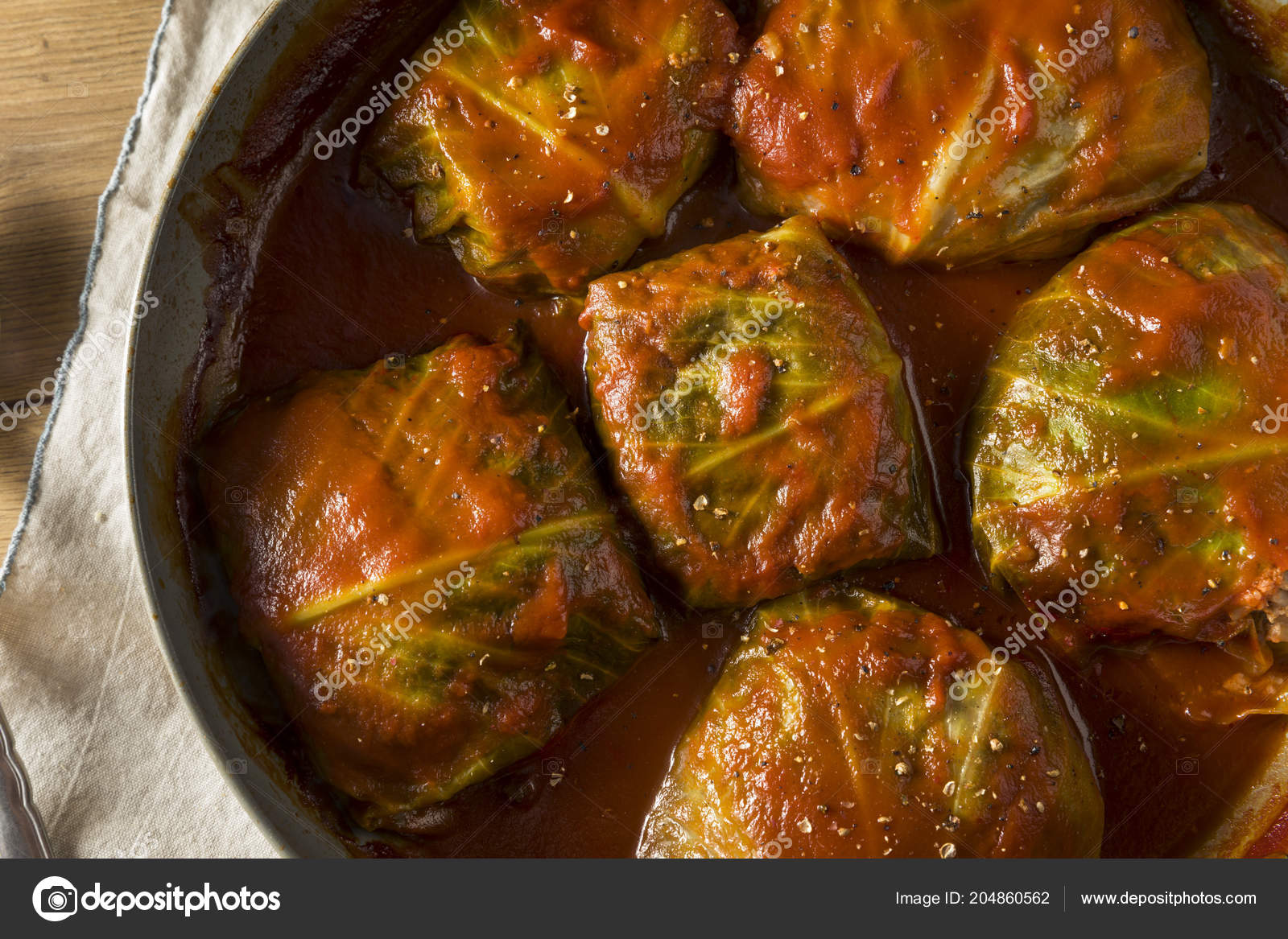 Homemade Beef Stuffed Cabbage Rolls Tomato Sauce Stock Photo by