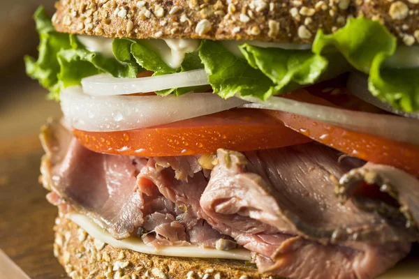 Sandwich Casero Carne Asada Deli Con Lechuga Tomate — Foto de Stock