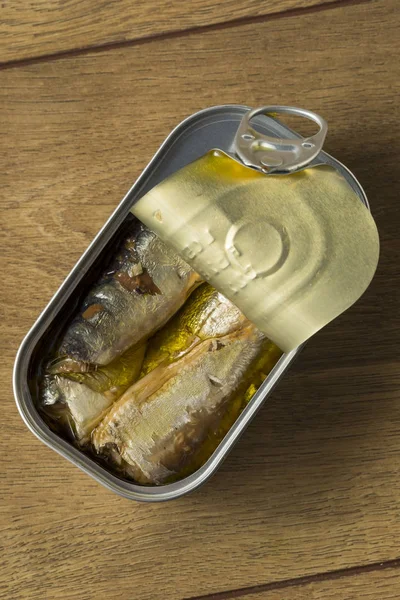 Sardinas Enlatadas Saladas Ecológicas Aceite Oliva — Foto de Stock