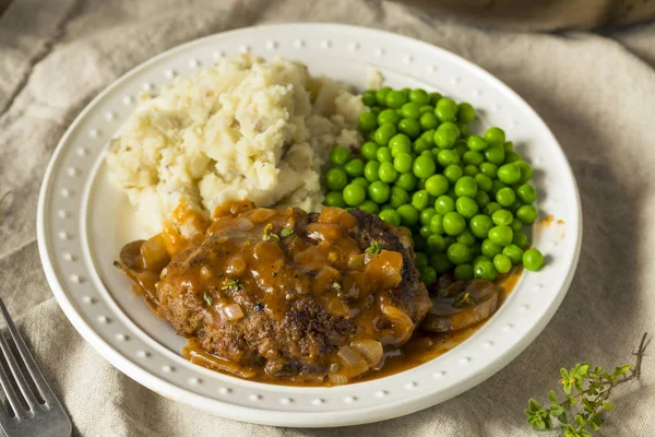 Filetes Caseros Salisbury Salados Con Guisantes Puré Papas — Foto de Stock