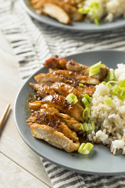 Frango Teriyaki Caseiro Doce Com Arroz Branco — Fotografia de Stock