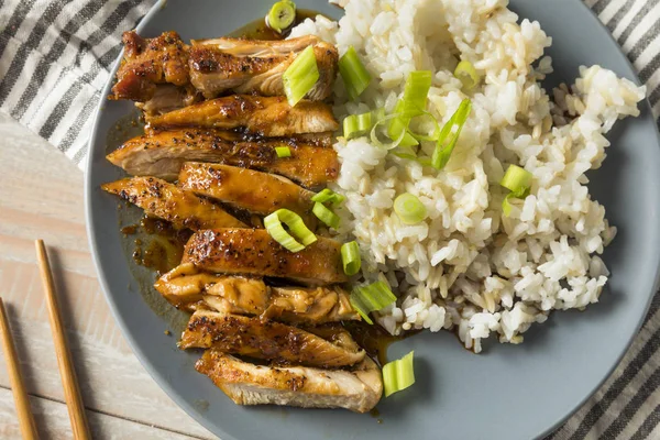 Pollo Teriyaki Casero Dulce Con Arroz Blanco — Foto de Stock