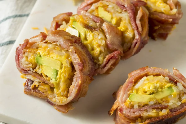 Homemade Savory Breakfast Sushi Bacon Egg Potatoes — Stock Photo, Image