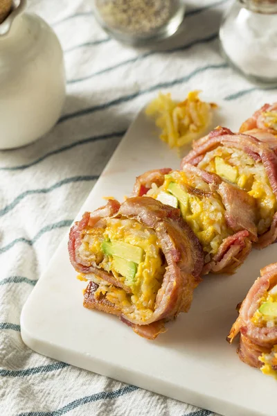 Homemade Savory Breakfast Sushi Bacon Egg Potatoes — Stock Photo, Image