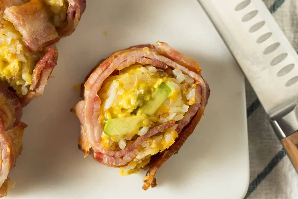 Homemade Savory Breakfast Sushi Bacon Egg Potatoes — Stock Photo, Image