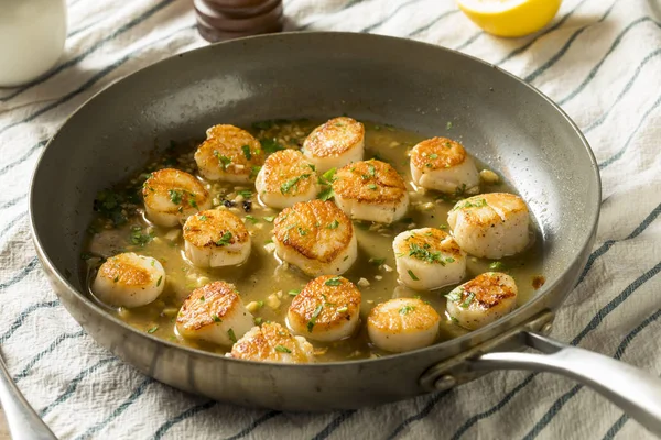 Panned Seared Scallops Broth Ready Eat — Stock Photo, Image