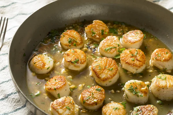 Panned Seared Scallops Broth Ready Eat — Stock Photo, Image