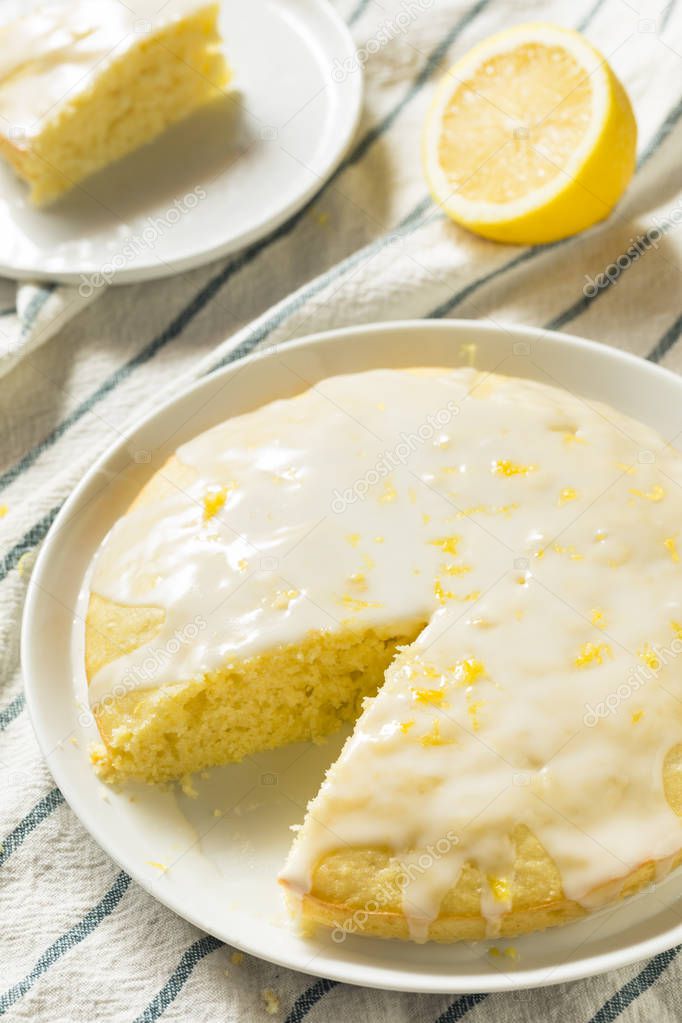 Sweet Homemade Yellow Lemon Lemoncello Cake with Frosting