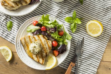 Organic Grilled Swordfish Steak with a Side Salad clipart