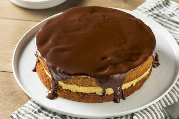 Homemade Chocolate Boston Cream Pie Ready Eat — Stock Photo, Image