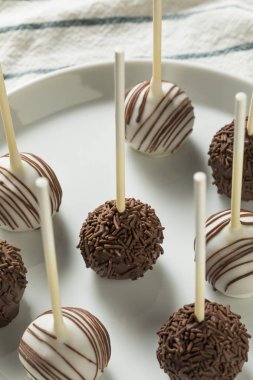 Tatlı ev yapımı çikolata ve vanilyalı kek açılır bir plaka üzerinde