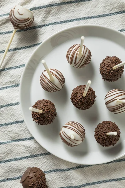 Tatlı ev yapımı çikolata ve vanilyalı kek açılır bir plaka üzerinde