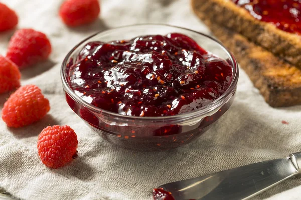 Gesunde Hausgemachte Himbeermarmelade Konservieren Fertig Zum Essen — Stockfoto