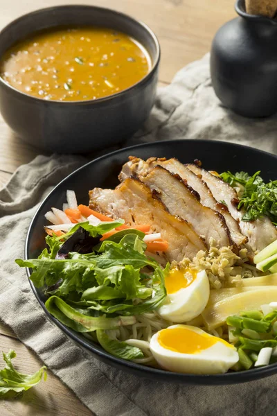 Homemade Broth Mazemen Ramen Pork Belly Veggies — Stock Photo, Image