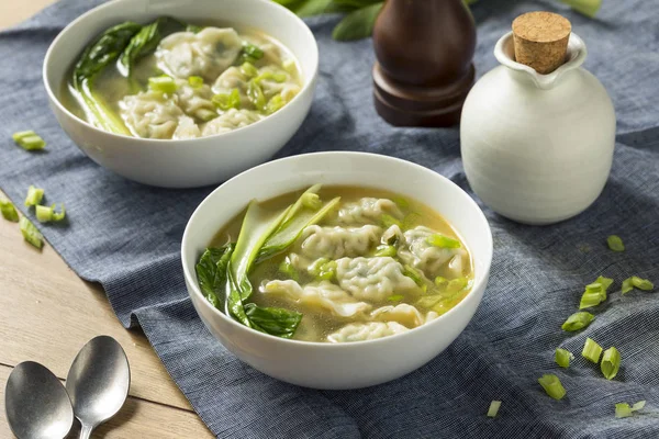 Homemade Chinese Wonton Soup Bok Choy — Stock Photo, Image