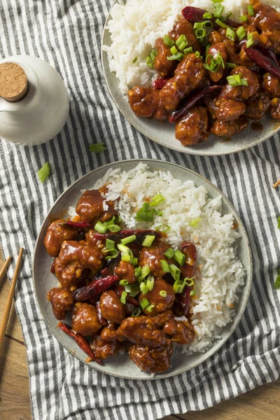 Pollo Tsos General Chino Casero Con Arroz Blanco —  Fotos de Stock