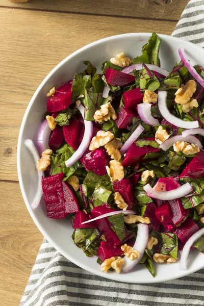 Salada Beterraba Orgânica Saudável Com Nozes Cebola — Fotografia de Stock