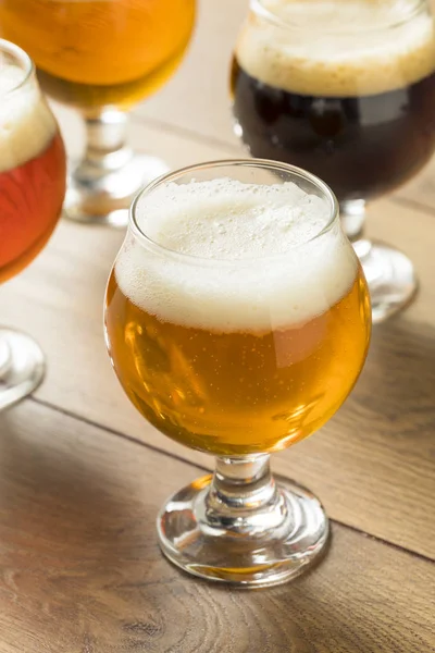 Refreshing Cold Beer Flight Lager Ipa Porter — Stock Photo, Image