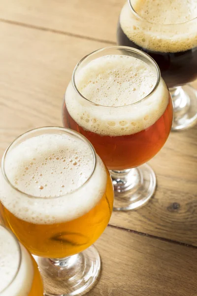 Refreshing Cold Beer Flight Lager Ipa Porter — Stock Photo, Image