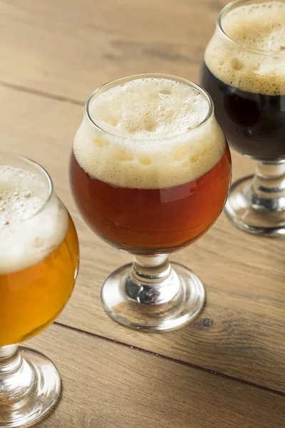 Refreshing Cold Beer Flight Lager Ipa Porter — Stock Photo, Image