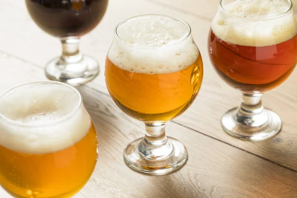 Refreshing Cold Beer Flight Lager Ipa Porter — Stock Photo, Image