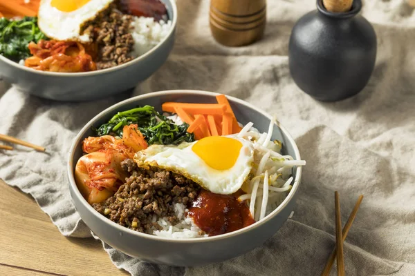 Spicy Homemade Korean Bibimbap Rice Egg Beef — Stock Photo, Image