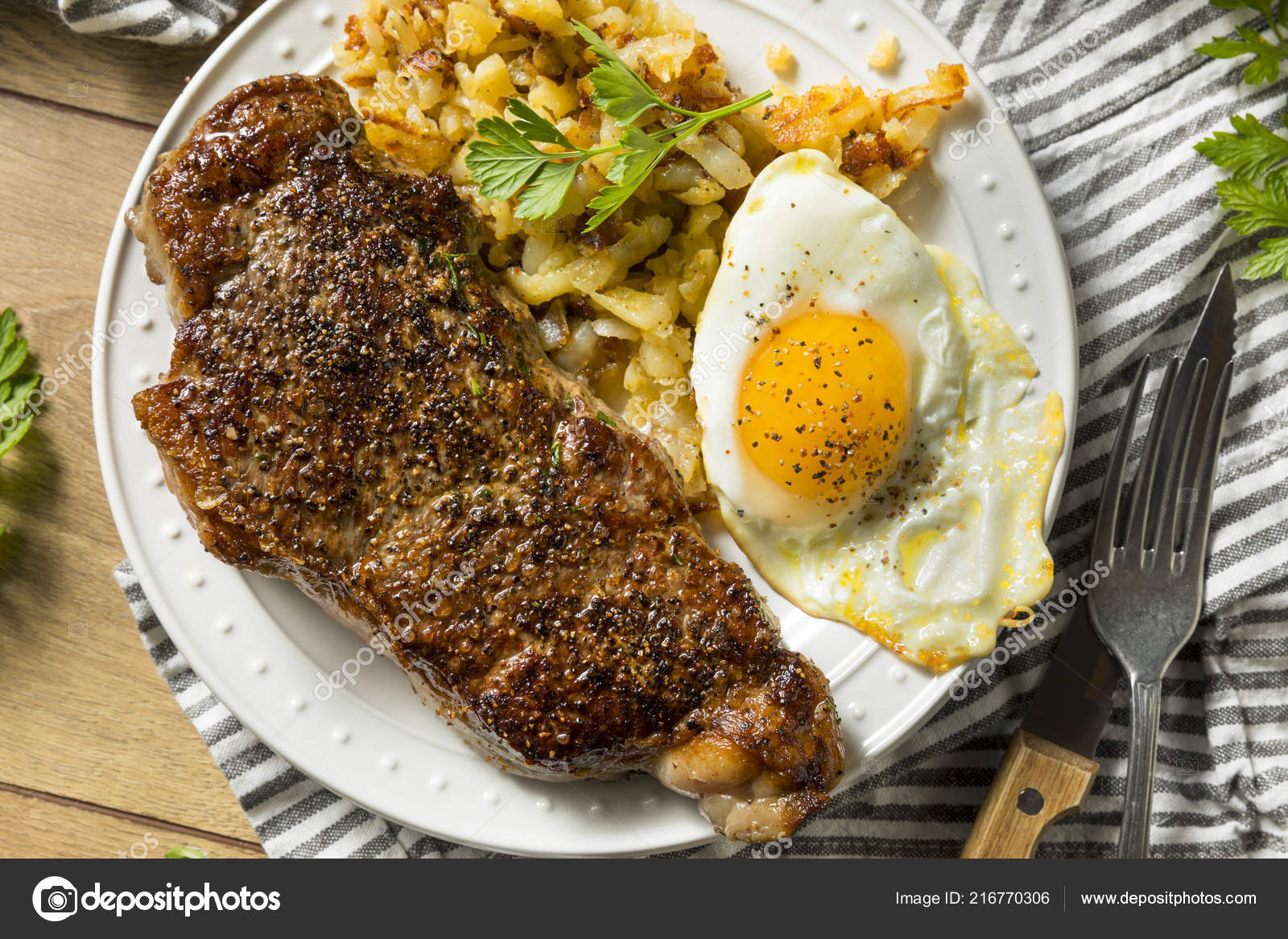 Homemade Steak Eggs Breakfast Potatoes — Stock Photo © bhofack2 #216770306