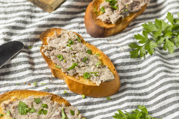 Pate Fígado Pato Salgado Espalhe Com Brinde Salsa — Fotografia de Stock