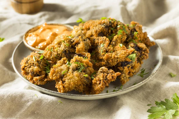 Fegati Pollo Fritti Casa Con Mayo Piccante — Foto Stock