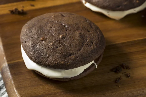 Pie Whoopie Chocolat Maison Avec Remplissage Crème — Photo