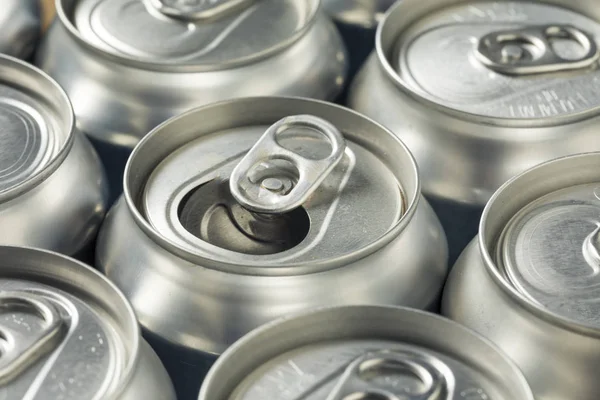 Shiny Silver Aluminum Soda Cans in a Group