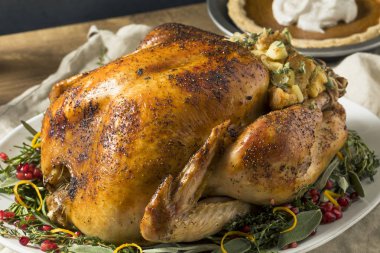 Bütün kavrulmuş hindi yemek için şükran tüm kenarlara sahip