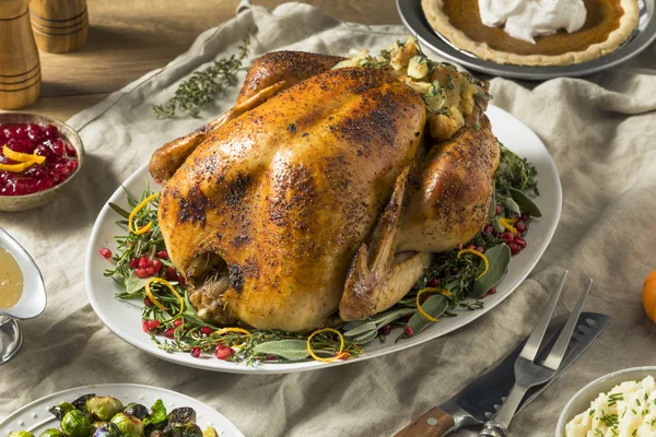 Hel Rostad Kalkon Middag För Thanksgiving Med Alla Sidorna — Stockfoto