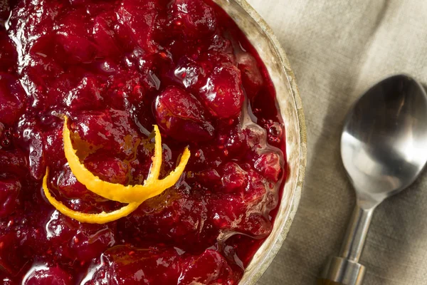 Zoete Zelfgemaakte Cranberry Saus Voor Thanksgiving Diner — Stockfoto