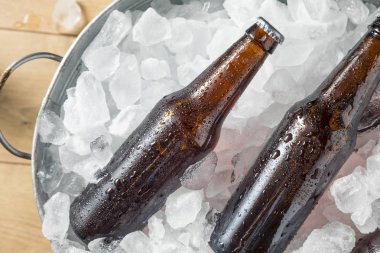 Soğuk buz gibi bira şişeleri ile buz soğutucuda