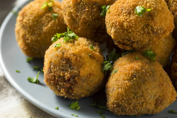 Fried Homemade Dutch Bitterballen Spicy Mustard — Stock Photo, Image