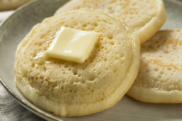Homemade Grilled British Crumpets Butter Breakfast — Stock Photo, Image