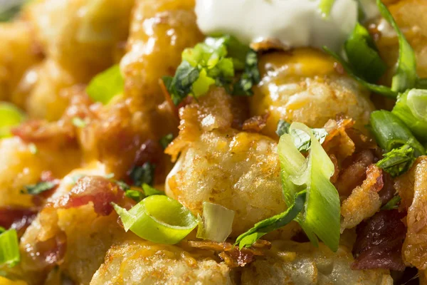 Picante Casero Cargado Taters Tots Con Queso Tocino — Foto de Stock