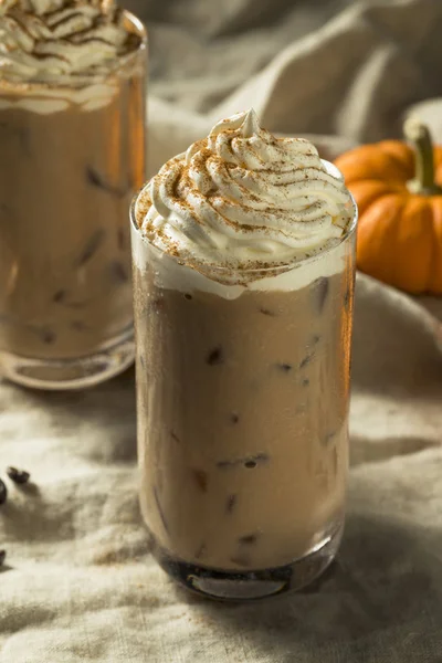 Sweet Refreshing Autumn Pumpkin Spice Latte Iced Coffee Whipped Cream — Stock Photo, Image