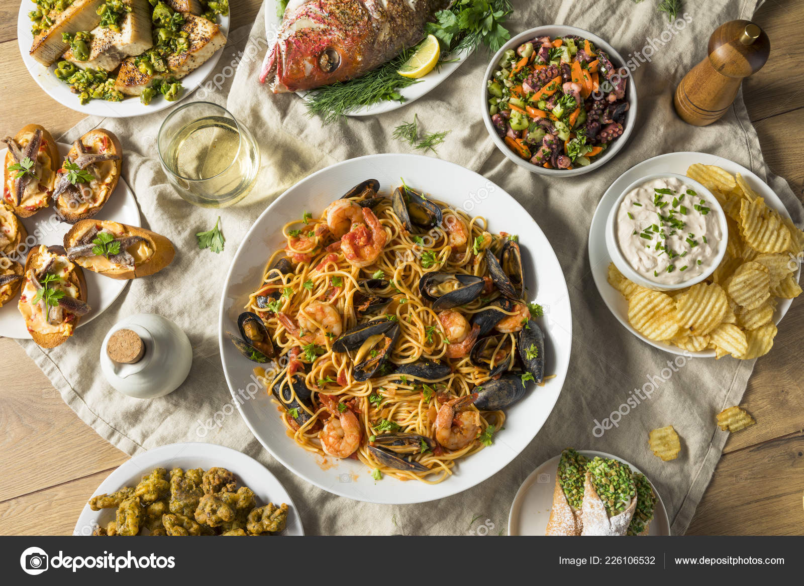 Holiday Italian Feast Fishes Snapper Octopus Pasta Stock Photo bhofack2 226106532