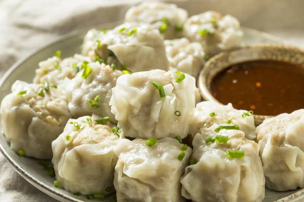 Dumplings Hechos Casa Cerdo Shu Mai Con Salsa Inmersión —  Fotos de Stock