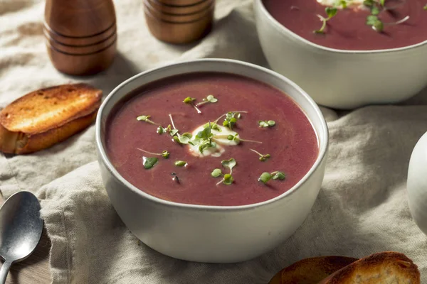 Hausgemachte Lila Süßkartoffelsuppe Mit Toast — Stockfoto