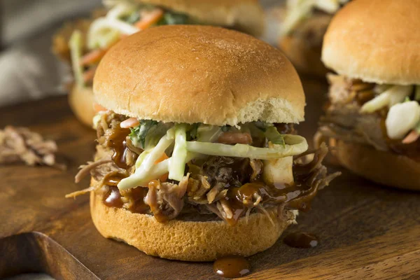 Homemade Pulled Pork Sliders Barbecue Sauce — Stock Photo, Image