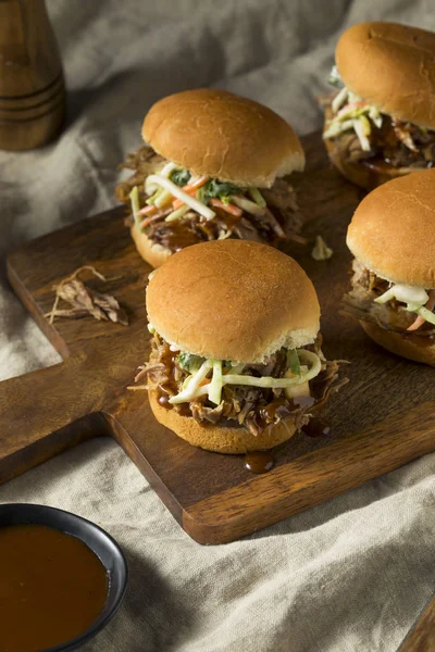 Homemade Pulled Pork Sliders Barbecue Sauce — Stock Photo, Image