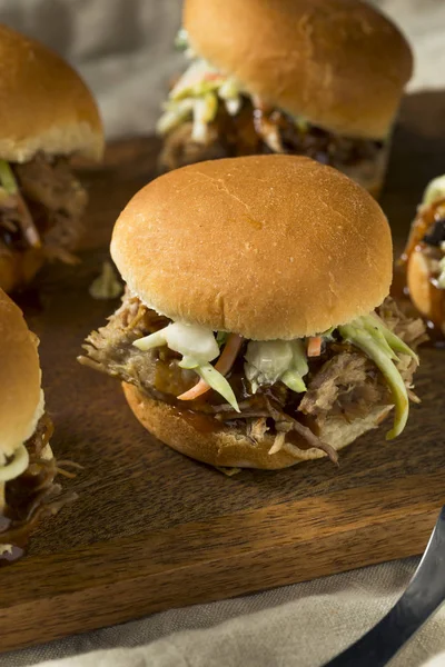 Homemade Pulled Pork Sliders Barbecue Sauce — Stock Photo, Image