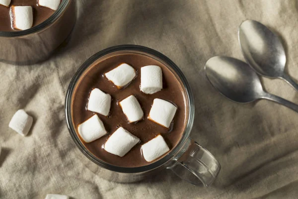 Cacau Quente Chocolate Caseiro Doce Com Pequenos Marshmallows — Fotografia de Stock