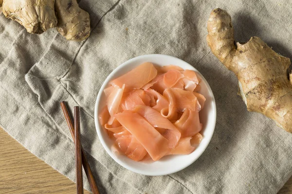 Raw PInk Pickled Sliced Ginger in a Bowl