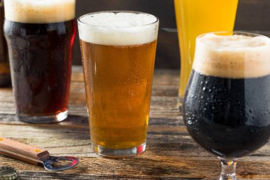 Ferahlatıcı soğuk zanaat bira çeşitlilikte Ipa Lager ve yiğit